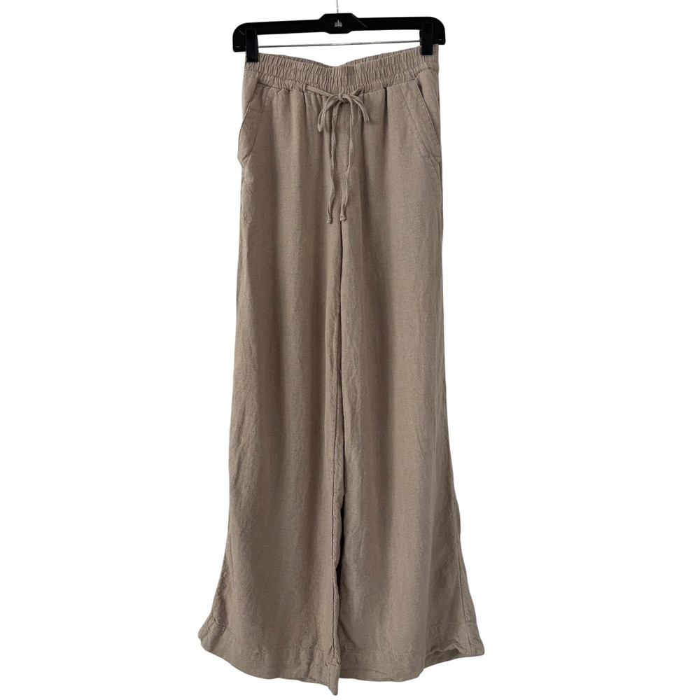A New Day Womens XS Oatmeal Beige Linen Blend Wide Leg Drawstring Pant VN1055164